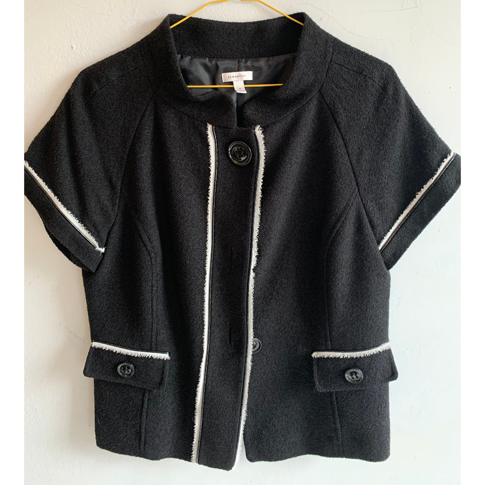 Black Wool White Blazer short sleeve Jackie O